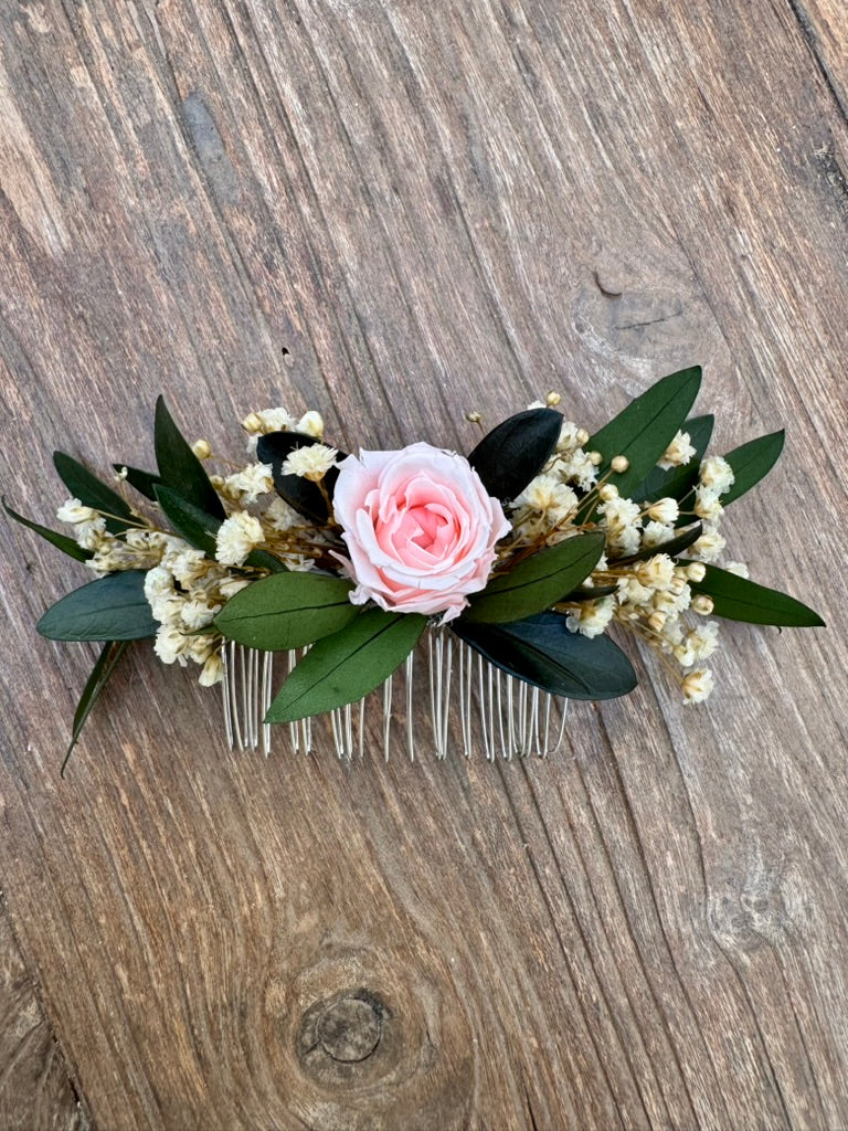 Peineta Rose – Tocado novia de flores preservadas · Menorca Flowers