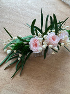 Tocado novia flores preservadas hecho a mano Menorca